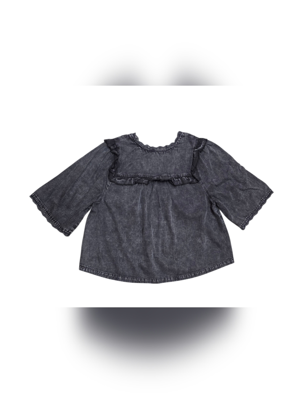 Washed Black Ruffle-Trim Button-Front Top - Picture 2 of 5